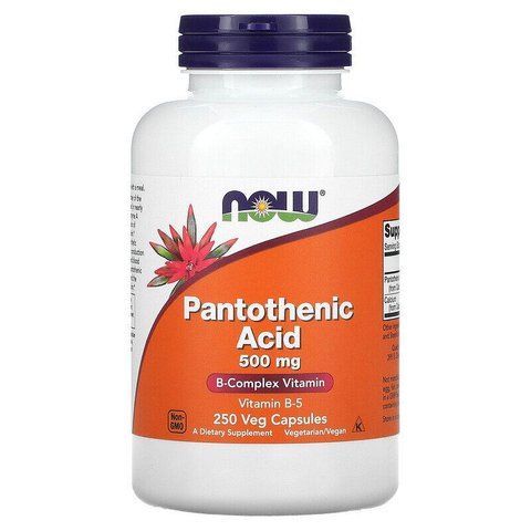 Пантотенова кислота, Pantothenic Acid, Now Foods, 500 мг, 250 рослинних капсул NOW-00488 фото