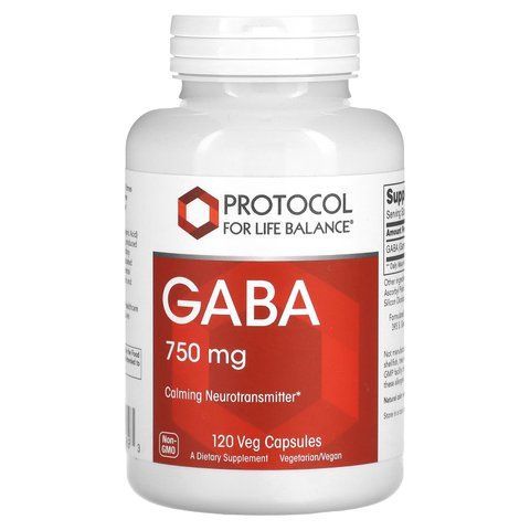 Гамма-аміномасляна кислота, ГАМК, GABA, Protocol for Life Balance, 750 мг, 120 веганських капсул PRT-10089 фото