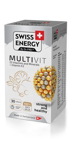 Мультивітаміни з вітаміном К2, MULTIVIT 25 Vitamins and Minerals+Vitamin K2, Swiss Energy, 25 вітамінів та мінералів, 30 капсул SWE-32418 фото
