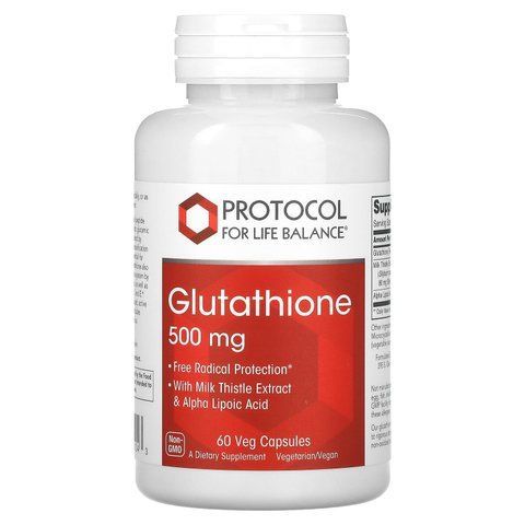 Глутатіон, Glutathione, Protocol for Life Balance, 500 мг, 60 веганських капсул PRT-10104 фото