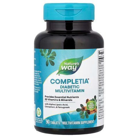 Мультивітаміни для діабетиків, Completia, Diabetic Multi-Vitamin, Nature's Way, без заліза, 90 таблеток NWY-14924 фото