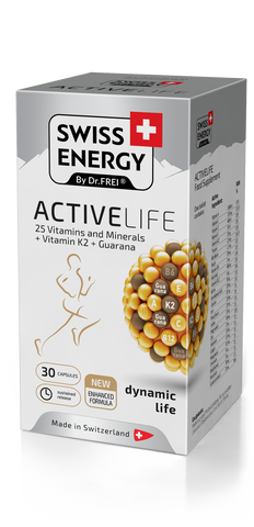 Вітаміни та мінерали з гуараною, ACTIVELIFE 25 Vitamins and Minerals+Vitamin K2+Guarana, Swiss Energy, 30 капсул SWE-32419 фото