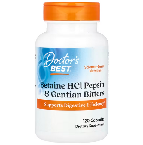 Бетаїн гідрохлорид + пепсин, Betaine HCL Pepsin, Doctor's Best, 120 капсул DRB-00163 фото