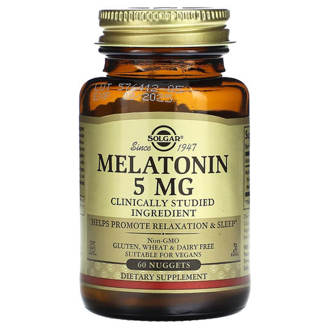 Мелатонін, Melatonin, Solgar, 5 мг, 60 таблеток для розжовування SOL-01936 фото