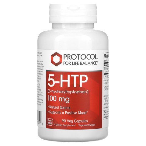 5-HTP (5-Гідрокситриптофан), 5-HTP, Protocol for Life Balance, 100 мг, 90 рослинних капсул PRT-10105 фото