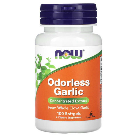 Часник, Odorless Garlic, Now Foods, без запаху, концентрований екстракт, 100 м'яких капсул (25 мг в м'якій капсулі) NOW-01807 фото