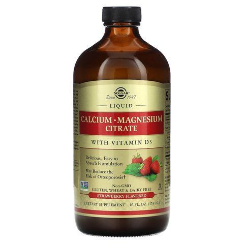 Кальцій магній D3, Calcium Magnesium Citrate with Vitamin D3, Solgar, цитрат, смак полуниці, рідкий, 473 мл. SOL-35833 фото