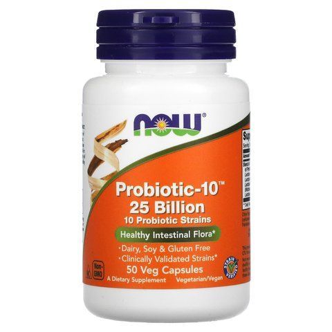 Пробіотики-10, Probiotic-10, Now Foods, 25 млрд, 50 рослинних капсул NOW-02926 фото