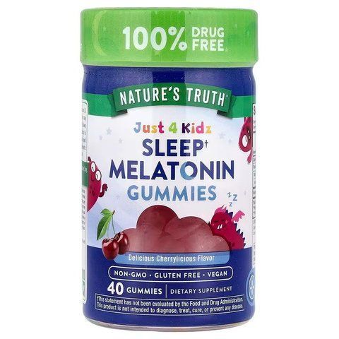 Мелатонін для сну, Sleep Melatonin, Just 4 Kids, Nature's Truth, для дітей, смак вишні, 40 веганських жувальних цукерок (1 г у кожній) NTH-11655 фото