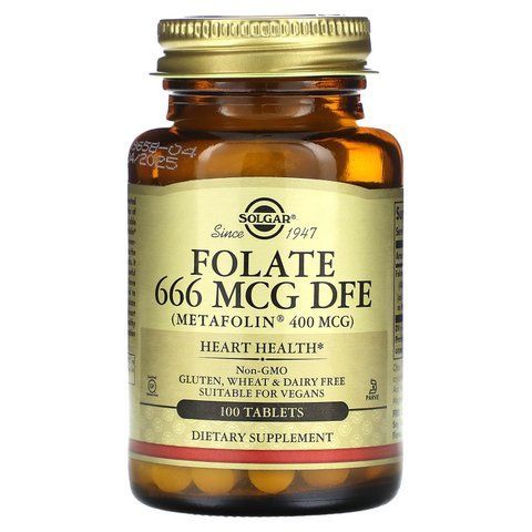 Фолат, Folate, Solgar, фолієва кислота у формі метилфолату, 666 мкг ДФЕ, 100 таблеток SOL-01941 фото