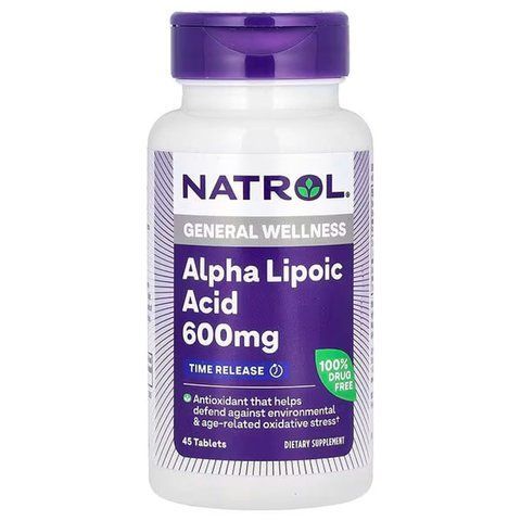 Альфа-ліпоєва кислота, уповільнене вивільнення, Alpha Lipoic Acid, Natrol, 600 мг, 45 таблеток NTL-05229 фото