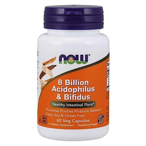 Пробіотик, Acidophilus & Bifidus, Now Foods, 8 млрд КУО, 60 вегетаріанських капсул NOW-02930 фото