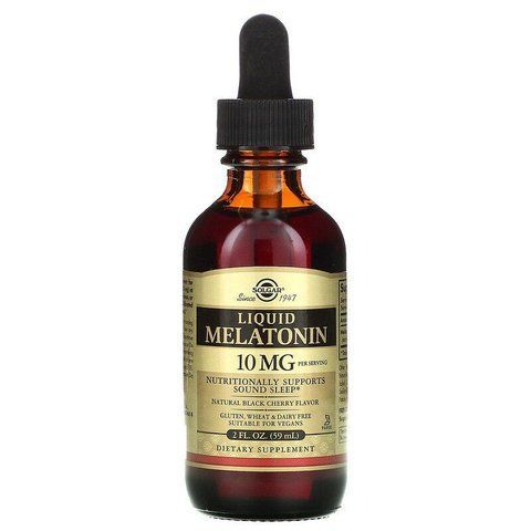 Мелатонін, Melatonin, Solgar, рідкий, смак чорної вишні, 10 мг, 59 мл SOL-50380 фото