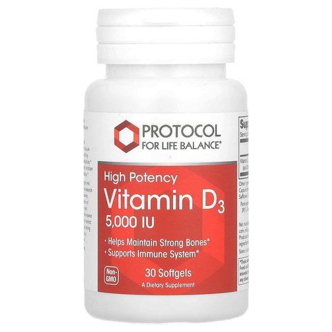 Вітамін D3, Vitamin D3, Protocol for Life Balance, висока ефективність, 5000 МО, 30 гелевих капсул PRT-10345 фото