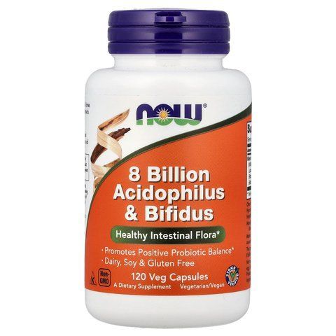 Пробіотик, Acidophilus & Bifidus, NOW Foods, 8 млрд КУО, 120 вегетаріанських капсул NOW-02932 фото