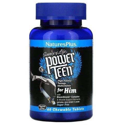 Вітаміни для хлопців, Power Teen For Him, Nature's Plus, Source of Life, ягідний смак, без цукру, 60 таблеток NAP-30002 фото