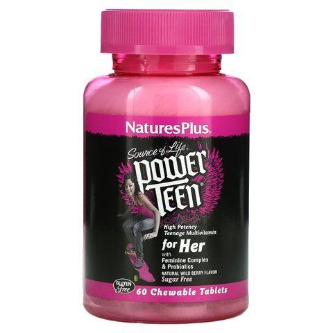 Вітаміни для дівчаток, Power Teen For Her, Nature's Plus, Source of Life, ягідний смак, 60 таблеток NAP-30004 фото