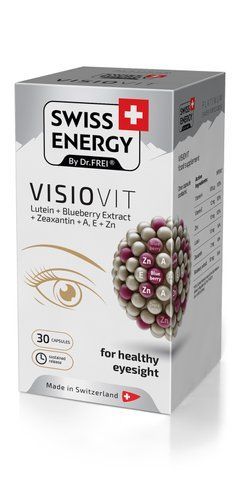 Підтримка зору та здоров'я очей, VISIOVIT Lutein+Blueberry+Extract+Zeaxanthin+AE+Zn, Swiss Energy, вітаміни, мінерали та каротиноїди, 30 капсул SWE-32425 фото