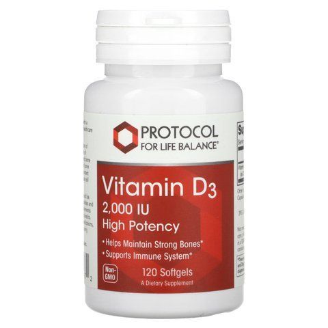 Вітамін D3, Vitamin D3, Protocol for Life Balance, висока ефективність, 2000 МО, 120 гелевих капсул PRT-10367 фото
