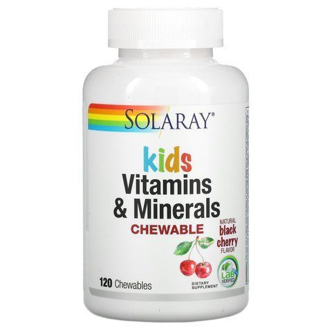 Мультивітаміни для дітей, Children's Vitamins and Minerals, Solaray, смак вишні, 120 таблеток SOR-04797 фото