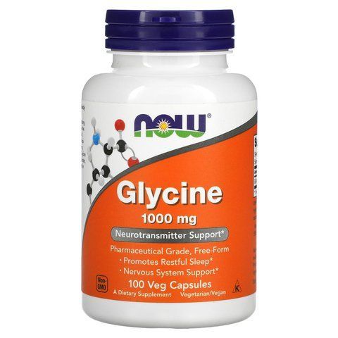 Гліцин, Glycine, Now Foods, 1000 мг, 100 вегетаріанських капсул NOW-00107 фото