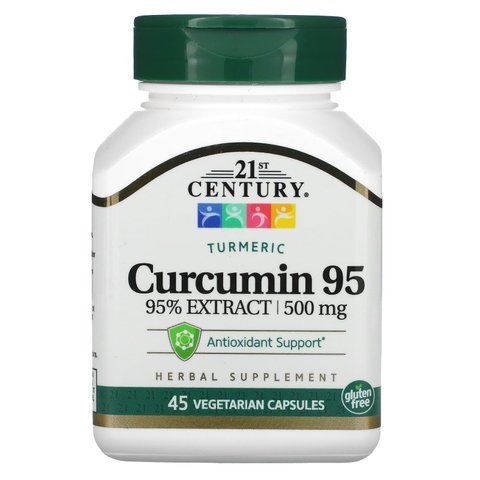 Куркумін 95, Curcumin 95, 21st Century, 500 мг, 45 вегетаріанських капсул CEN-22757 фото