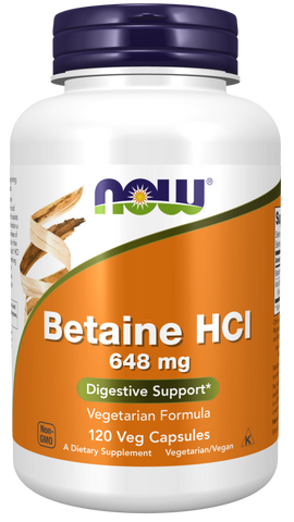 Бетаїн гідрохлорид, Betaine HCL, Now Foods, 648 мг, 120 вегетаріанських капсул NOW-02938 фото