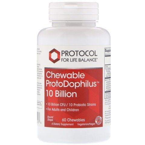 Пробіотик дофілус, ProtoDophilus, Protocol for Life Balance, 10 млрд, 60 жувальних таблеток PRT-12923 фото