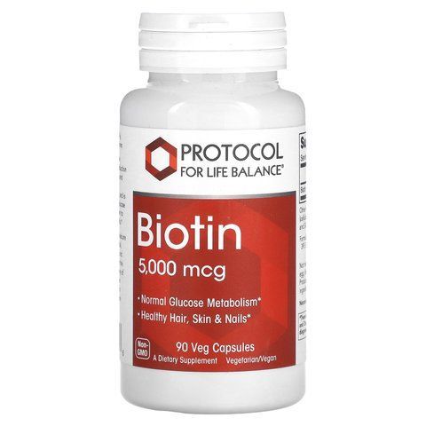 Біотин, Biotin, Protocol for Life Balance, 5000 мкг, 90 веганських капсул PRT-10471 фото