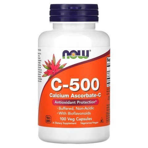 Вітамін С та аскорбат кальцію, Vitamin C-500 Calcium Ascorbate-C, NOW Foods, 100 вегетаріанських капсул NOW-00676 фото