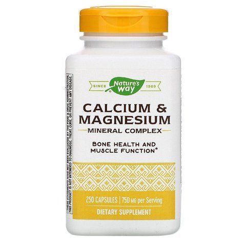 Кальцій та магній, Calcium & Magnesium, Nature's Way, мінеральний комплекс, 750 мг, 250 капсул (250 мг у капсулі) NWY-41311 фото