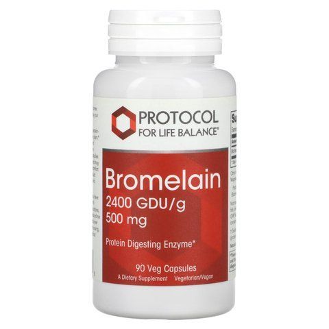 Бромелайн, Bromelain, Protocol for Life Balance, 2400 GDU/г, 500 мг, 90 рослинних капсул PRT-12943 фото