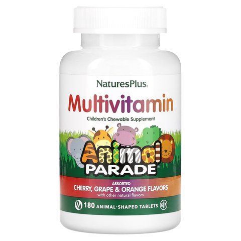 Вітаміни для дітей (Children's Multi-Vitamin), Nature's Plus, Animal Parade, вишня, виноград та апельсин, 180 жувальних таблеток у формі тварин NAP-29982 фото
