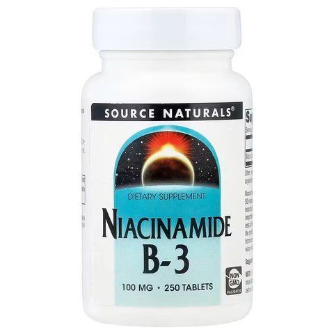 Ніацинамід (В3), Niacinamide B-3, Source Naturals, 100 мг, 250 таблеток SNS-00504 фото