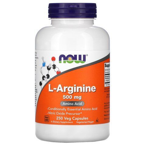 L-аргінін, L-Arginine, Now Foods, 500 мг, 250 вегетаріанських капсул NOW-00031 фото