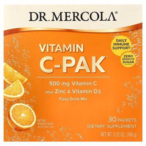 Вітамін С + цинк та вітамін D3, Vitamin C-PAK with Quercetin, Dr. Mercola, зі смаком апельсина, 500 мг, 30 пакетиків (4.84 г кожний) MCL-21020 фото