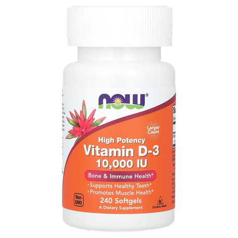 Вітамін D-3, Vitamin D-3, Now Foods, високоефективний, 250 мкг (10000 МО), 240 гелевих капсул NOW-00385 фото