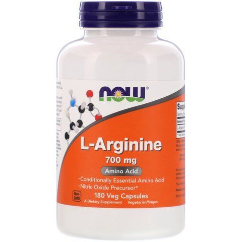 L-аргінін, L-Arginine, Now Foods, 700 мг, 180 вегетаріанських капсул NOW-00033 фото