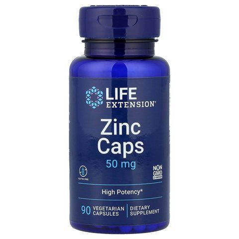 Цинку цитрат, Zinc Caps, Life Extension, високоефективний, 50 мг, 90 вегетаріанських капсул LEX-18139 фото