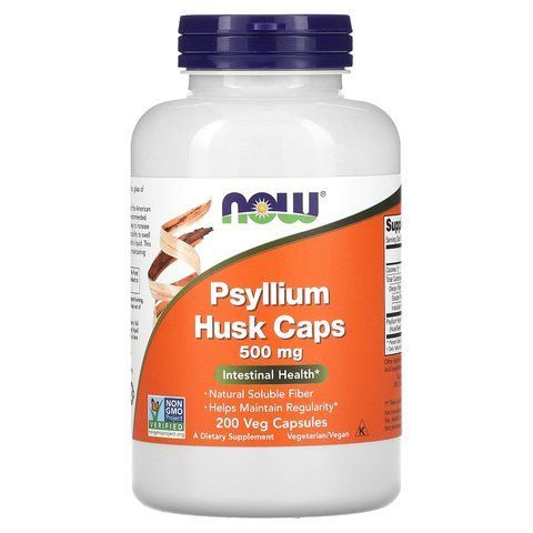 Подорожник, лушпиння із насіння, псилліум, Psyllium Husk, Now Foods, 500 мг, 200 вегетаріанських капсул NOW-05970 фото