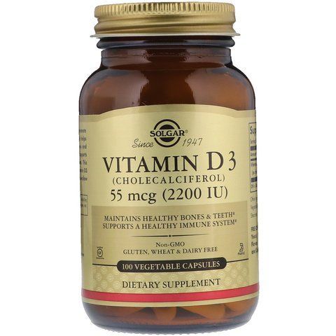 Вітамін D3 (холекальциферол), Vitamin D3, Solgar, 55 мкг (2200 МО), 100 вегетаріанських капсул SOL-03317 фото