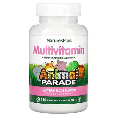 Вітаміни для дітей, Multi-Vitamin and Mineral, Nature's Plus, Animal Parade, смак кавуна, 180 жувальних цукерок у формі тварин NAP-29993 фото