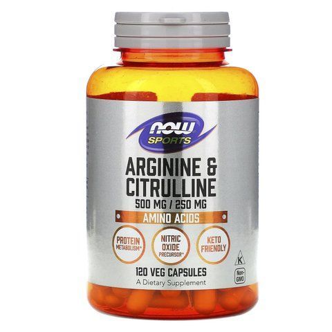 Аргінін та цитрулін, Arginine & Citrulline, Now Foods, Sports, 500 мг/250 мг, 120 вегетаріанських капсул NOW-00037 фото