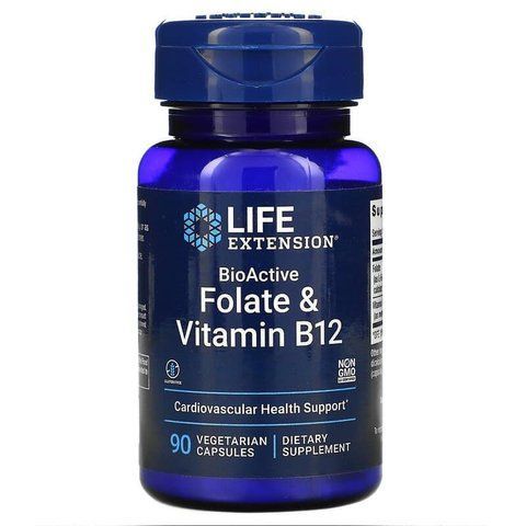Фолієва кислота та вітамін В12, Folate & Vitamin B12, Life Extension, 90 капсул LEX-18429 фото