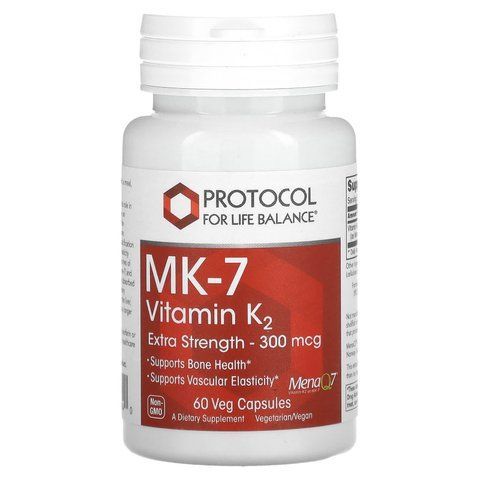 Вітамін К-2 (MK-7), MK-7 Vitamin K2, Protocol for Life Balance, додаткова сила, 300 мкг, 60 веганських капсул PRT-10994 фото