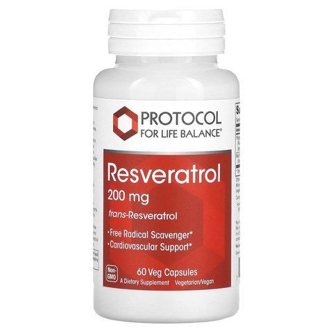 Ресвератрол, Resveratrol, Protocol for Life Balance, 200 мг, 60 веганських капсул PRT-13353 фото