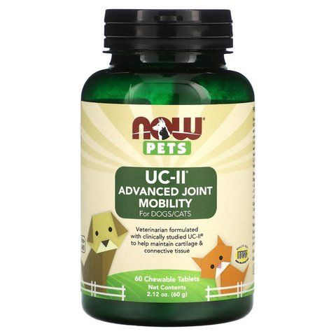 Вітаміни для собак і кішок, Pets UC-II Advanced Joint Mobility, NOW Foods, підтримка суглобів, 60 жувальних таблеток, 60 г NOW-04324 фото