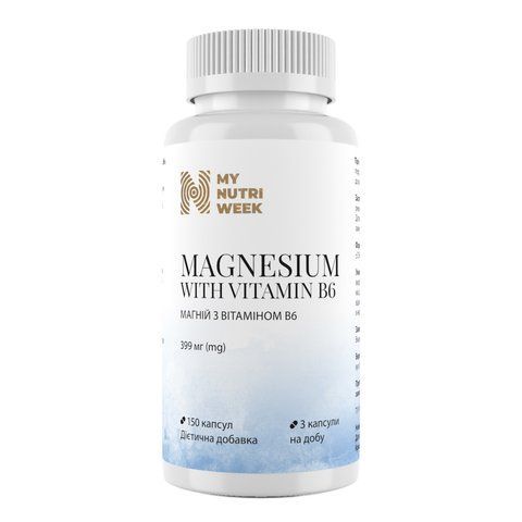 Магній з вітаміном В6, Magnesium with Vitamin B6, My Nutri Week, сильний екстра, 399 мг, 150 капсул MNW-532580 фото