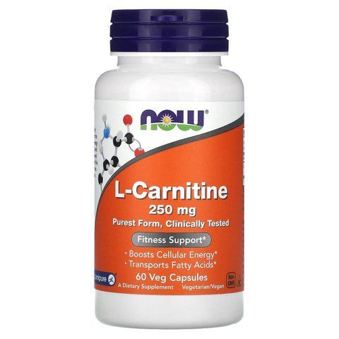 L-карнітин, L-Carnitine, Now Foods, 250 мг, 60 вегетаріанських капсул NOW-00062 фото