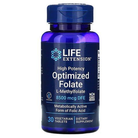Фолат, Optimized Folate, Life Extensions, оптимізований, з високою ефективністю, 8500 мкг DFE, 30 таблеток LEX-19133 фото